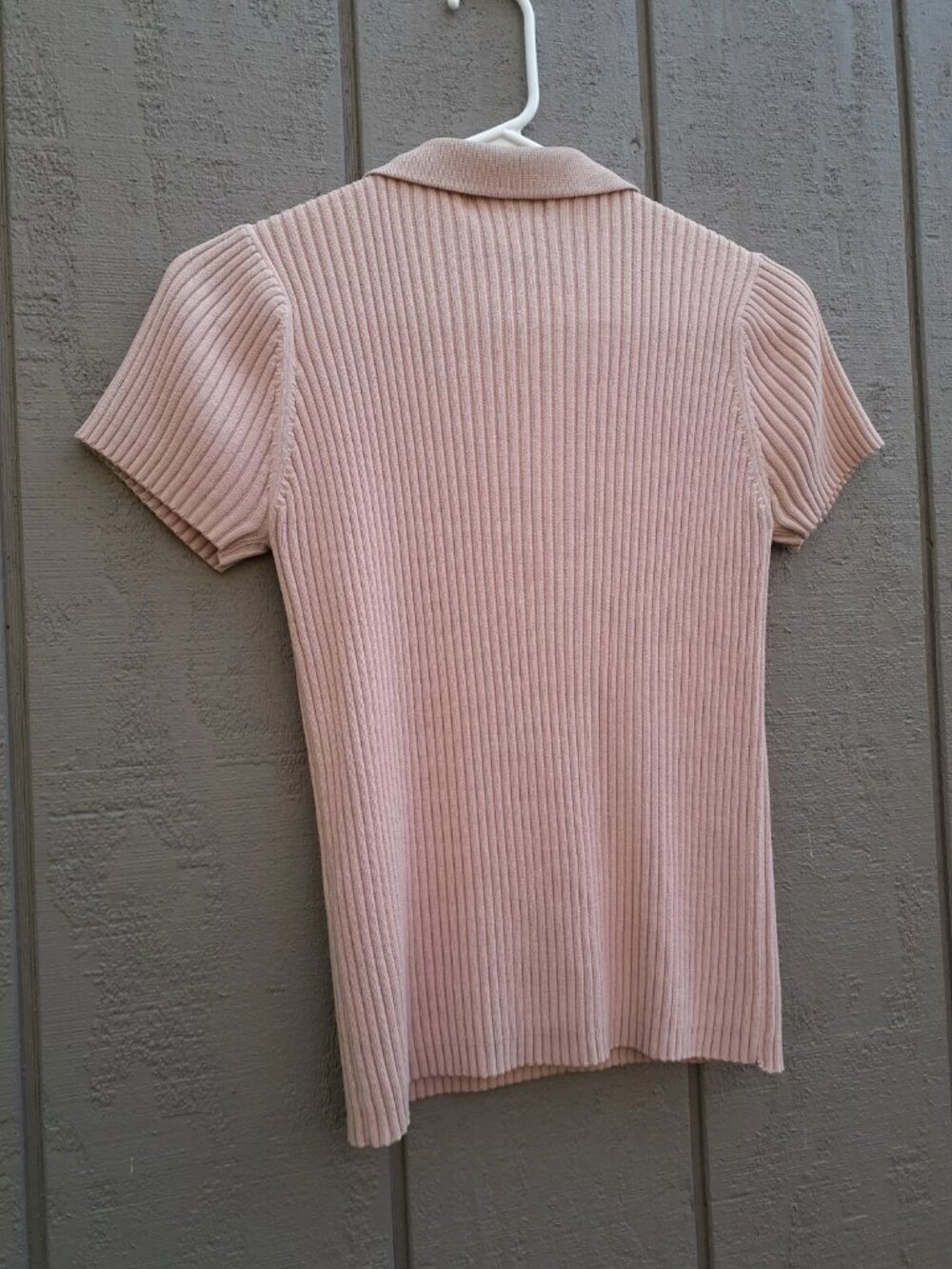 Vtg 90s Casual Corner Ribbed Button Top Pale Pink Stretchy Sexy Sweater Polo S/M - Picture 11 of 13